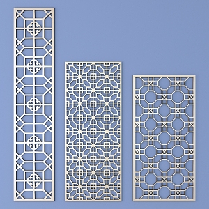 Chinese-style openwork window pane lattice openwork carved flower 3d model