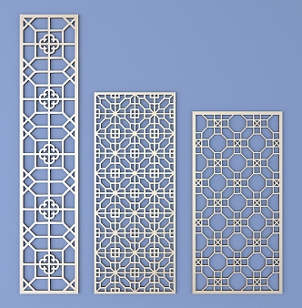 Chinese-style openwork window pane lattice openwork carved flower 3d model