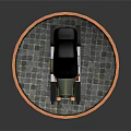 Vintage Classic Car with Black Top on Circular Display Platform with Stone Tiles and Grass