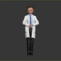 Boy Doctor In White Coat With Blue Tie Standing Against Grey Background