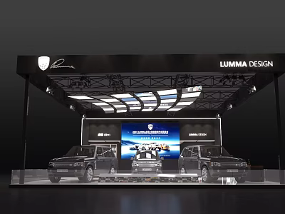 LUMMA DESIGN Auto Showroom Exhibition Stand With Three Displayed Cars LED Screen And Modern Lighting 3d model