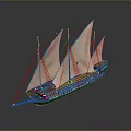Classic Wooden Sailboat Model With Multiple White Sails And Intricate Details