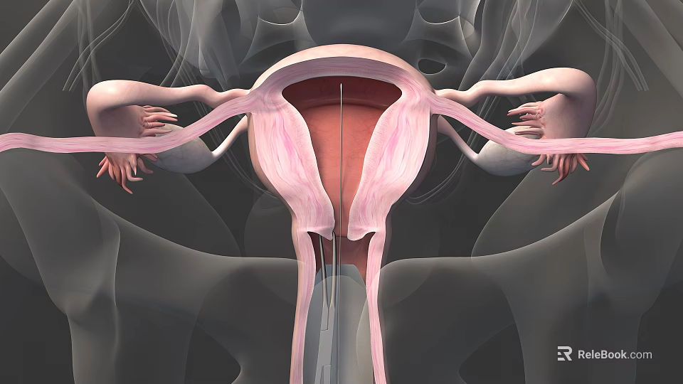 3D Medical Anatomy Illustration of Female Reproductive Organs Displaying Uterus Fallopian Tubes and Ovaries 3d model 