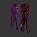 Shiny Purple Sleeveless Jumpsuit With Pockets Front And Back View
