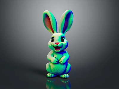 Cute Colorful Rabbit Toy With Large Ears Shiny Surface And Reflection On Dark Background 3d model