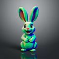 Cute Colorful Rabbit Toy With Large Ears Shiny Surface And Reflection On Dark Background