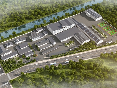 Industrial Park Bird's-eye View Factory Building Factory Park Office Building Factory Planning Logistics Park 3d model