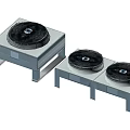 Two Air Conditioner Fan Units With Black Blades Gray Square Base Legs