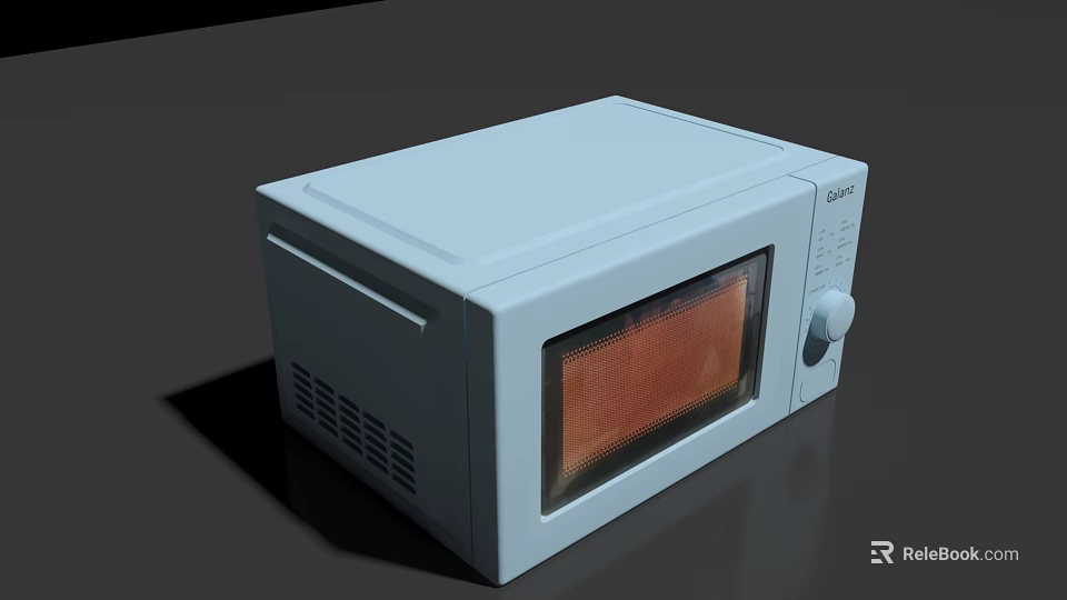 Modern Light Gray Kitchen Microwave Appliance With Transparent Door And Control Knob 3d model 