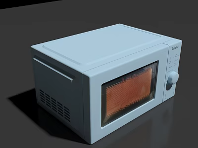 Modern Light Gray Kitchen Microwave Appliance With Transparent Door And Control Knob 3d model