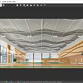 Modern Basketball Gymnasium with Wave Ceiling Design Large Windows Wooden Walls and Colorful Floor
