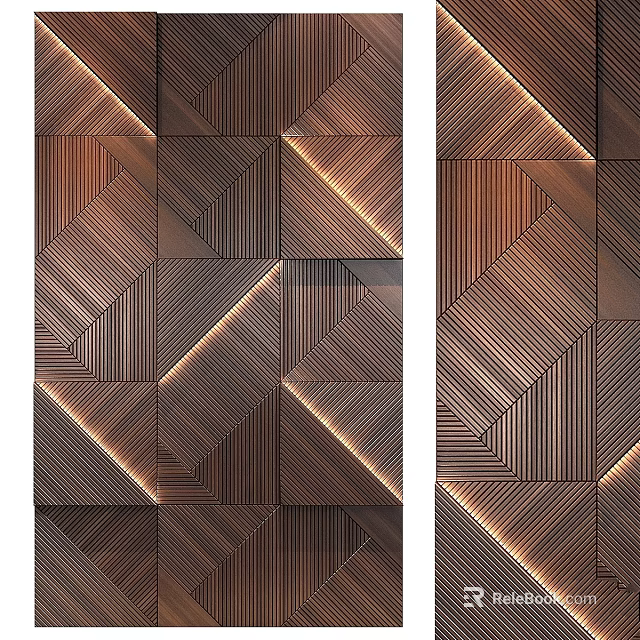 Modern Geometric Metallic Wall Decor With Interlocking Patterns And Warm Lighting Effects 3d model 