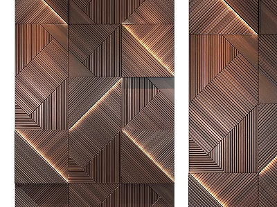 Modern Geometric Metallic Wall Decor With Interlocking Patterns And Warm Lighting Effects 3d model
