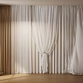 Beige and White Layered Curtains Flowy Fabric with Natural Light and Wooden Floor Indoor