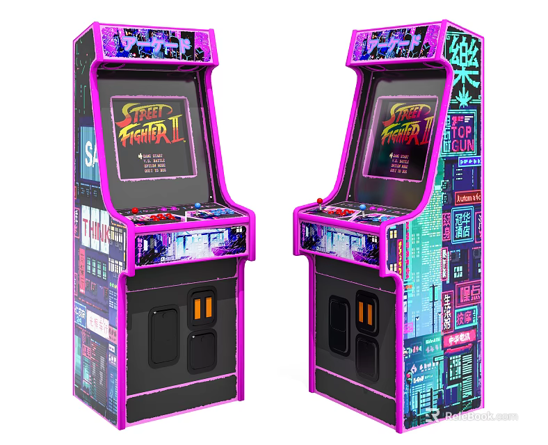 Entertainment Appliances Street Fighter II Arcade Machines with Colorful Design and Neon Effects 3d model 