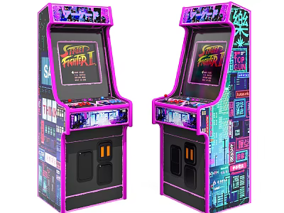 Entertainment Appliances Street Fighter II Arcade Machines with Colorful Design and Neon Effects 3d model