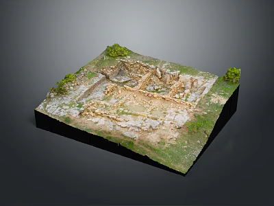 Ancient Ruins Scenery With Stone Structure Green Grass Small Trees And Model Layout 3d model