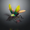 Flying Animal Sculpture with Colorful Metallic Wings Unique Artistic Design on Dark Background