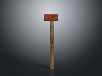Hardware Tool Red Hammer with Wooden Handle on Grey Background 3d model