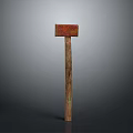 Hardware Tool Red Hammer with Wooden Handle on Grey Background