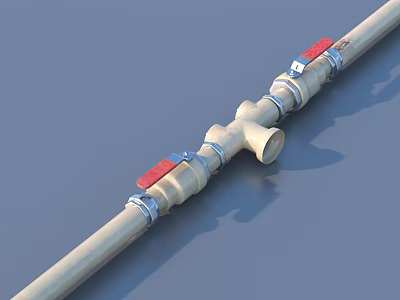 Household Plumbing Pipe Fittings With Light Colored Body Red Clips And Connecting Joints 3d model