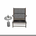 Modern Leisure Chair With Wooden Frame And Woven Design By Small Table On Marble Floor
