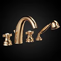 Golden Bathroom Faucet With Widespread Handles Handheld Sprayer And Control Knobs 3d model