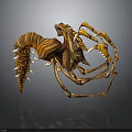 Fantasy Spider Like Creature With Golden Brown Armored Exoskeleton And Multiple Spiked Legs