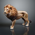 Realistic Lion Sculpture In Standing Pose With Thick Mane On Grey Shiny Background