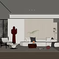 Modern Living Room Interior With White Sofa Black Pillows Red Cactus And Wooden Accent Wall