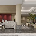 Modern Hotel Lobby Interior With Large Windows Green Plants And Reception Desk