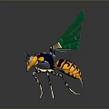 Colorful Insect 3D Model With Green Wings Yellow Black Body And Blue Eyes Metallic Legs