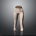 Pink High Waisted Pants With Red Belt And Gold Buckle Detail
