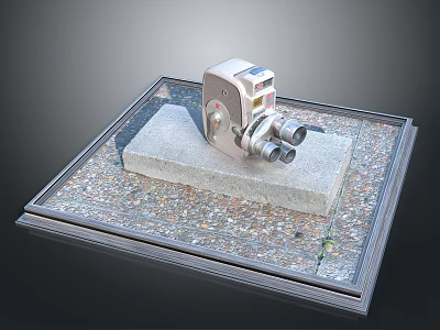 Modern Electronic Device With Control Panel And Lens Interface On Square Gravel Texture Platform 3d model