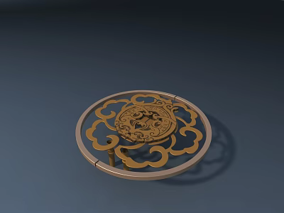 Traditional Chinese Style Circular Door Handle With Cloud Patterns And Dragon Motifs 3d model