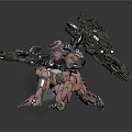 Futuristic Mech Warrior With Biomechanical Design Heavy Weaponry And Smoke Trails