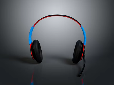Stylish Headphones With Red Blue Headband And Black Ear Cups Design 3d model