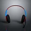 Stylish Headphones With Red Blue Headband And Black Ear Cups Design