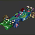 Green and blue open wheel race car with 7UP Castrol TIP logos and aerodynamic design