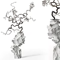 Pair Of Artistic Bonsai Potted Plants With Intricate Twisted Branches And Textured Pots