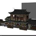 Traditional Chinese Building Exterior With Overhanging Eaves Black Tiled Roof Wooden Structure And Decorative Paintings