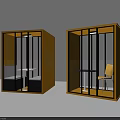 Modern Hotel Public Lounge Area With Yellow Enclosed Booths Black Metal Frames And White Seats