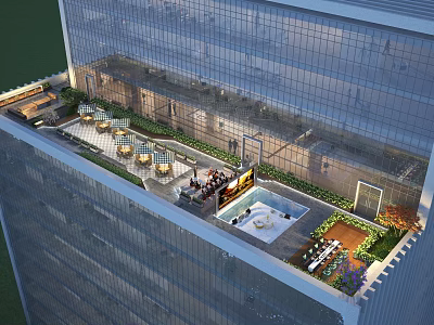 Urban Rooftop Garden With Lush Greenery Outdoor Seating Water Pool And Relaxation Space 3d model