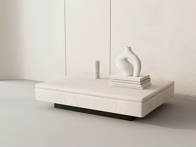 Modern Minimalist Coffee Table with Light Top Sculptural Vase Stack of Books and Small Cylinder in Interior 3d model