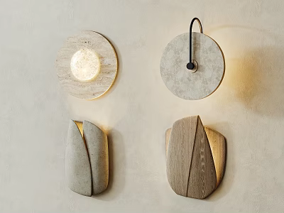 Modern Wall Lamps With Wooden Stone Design Circular Geometric Shape For Interior Warm Light Decor 3d model