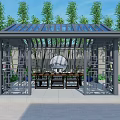 Modern Pavilion With Glass Roof And Geometric Framework Surrounded By Bamboo And Green Plants