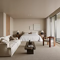 Hotel Room Interior With Modern Design King Bed Sofa And Floor to Ceiling Windows