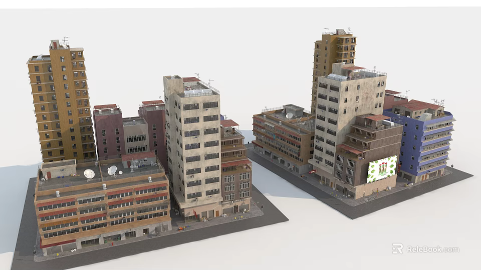 Urban Building Models With Various Colors And Multi Story Structures On City Blocks 3d model 