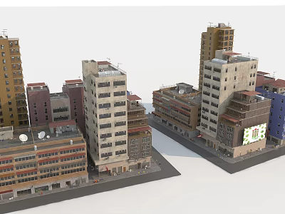 Urban Building Models With Various Colors And Multi Story Structures On City Blocks 3d model