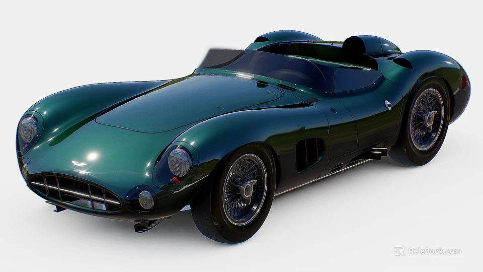 Green Classic Open Top Sports Car With Streamlined Bodywork And Vintage Design 3d model 